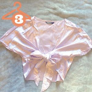 SHEIN Satin Tie Front Crop Top, Lavender Lilac Color, Size Medium